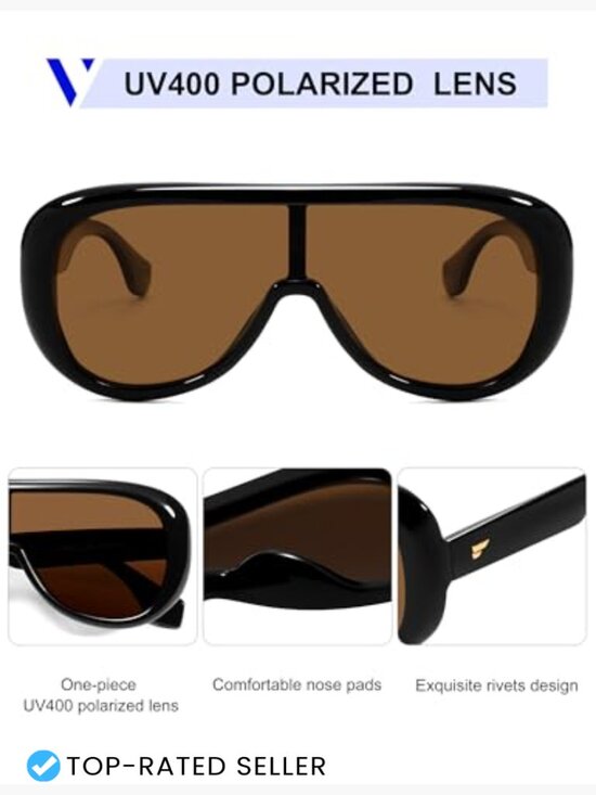 Oversized Aviator Square Sunglasses One-Piece Polarized Lens Retro Futuristic main image 5